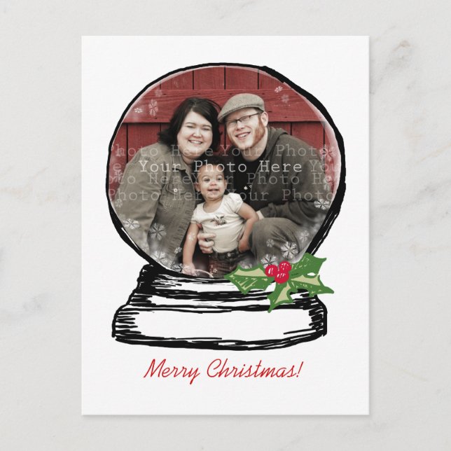 Weihnachtsschneeglobe-Foto Feiertagspostkarte (Vorderseite)