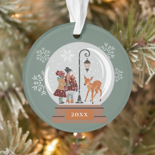 Weihnachtsschneeglobe | Menschen und Hirsche, Pers Ornament (Baum)