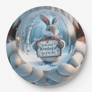 Weihnachtsschneeglobe mit Kaninchen Pappteller