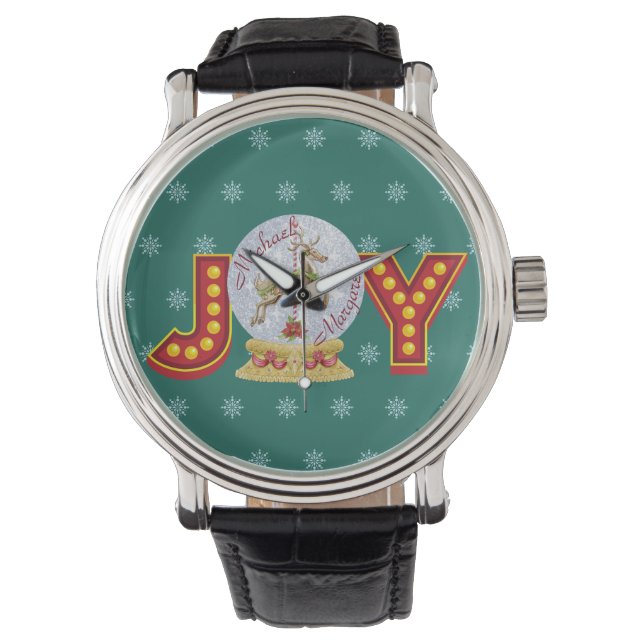 Weihnachtsschneeglobe Rentierschneeflocken Armbanduhr (Vorderseite)