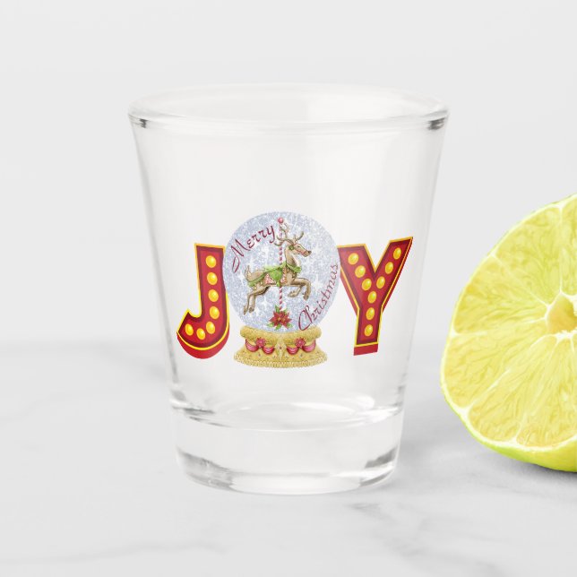 Weihnachtsschneeglobe Rentierschneeflocken Schnapsglas (Vorderseite)