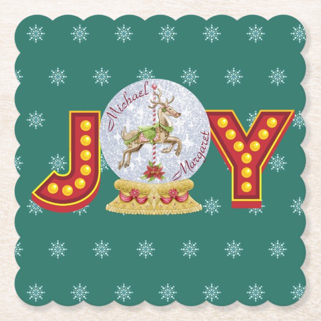 Weihnachtsschneeglobe Rentierschneeflocken Untersetzer (Vorderseite)