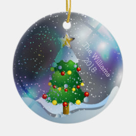 Weihnachtsschneeglobe Winterbaum Keramik Ornament