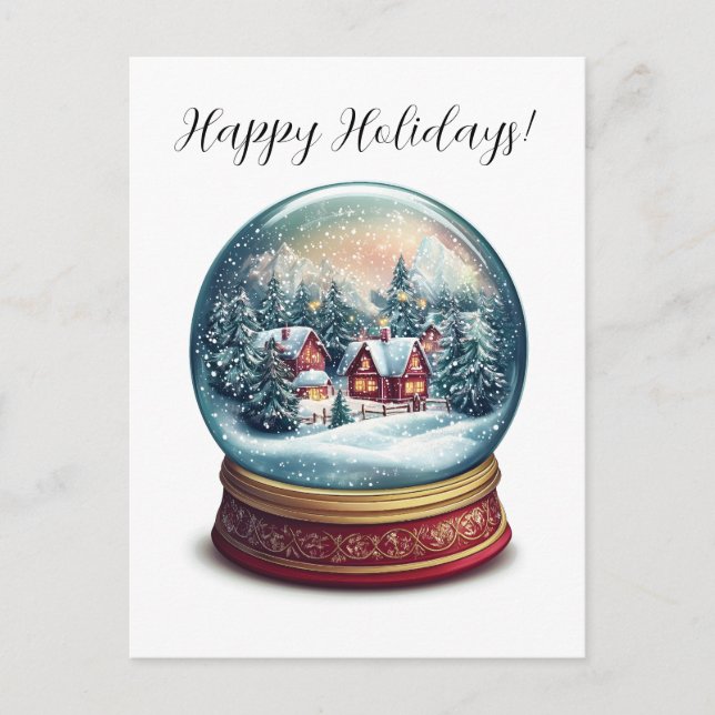 Weihnachtsschneekugel mit winziger Dorfgestaltung Postkarte (Vorderseite)