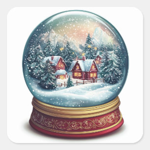 Weihnachtsschneekugel mit winziger Dorfgestaltung Quadratischer Aufkleber