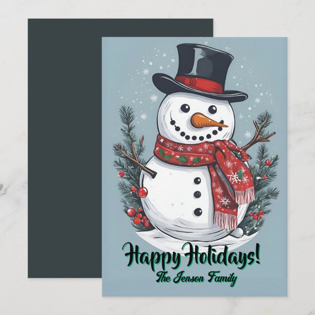 Weihnachtsschneemann7, Happy Holidays, Weihnachtsk Einladung (Vorne/Hinten)