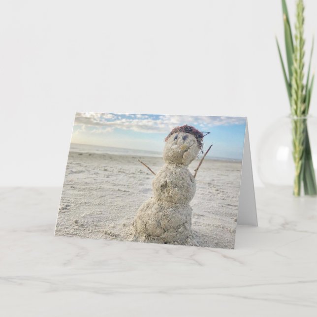 Weihnachtsschneemann am Strand in Florida Karte (Vorderseite)