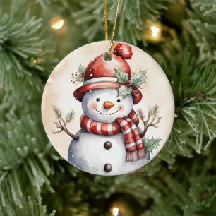 Weihnachtsschneemann Aquarellsnowman Keramik Ornament