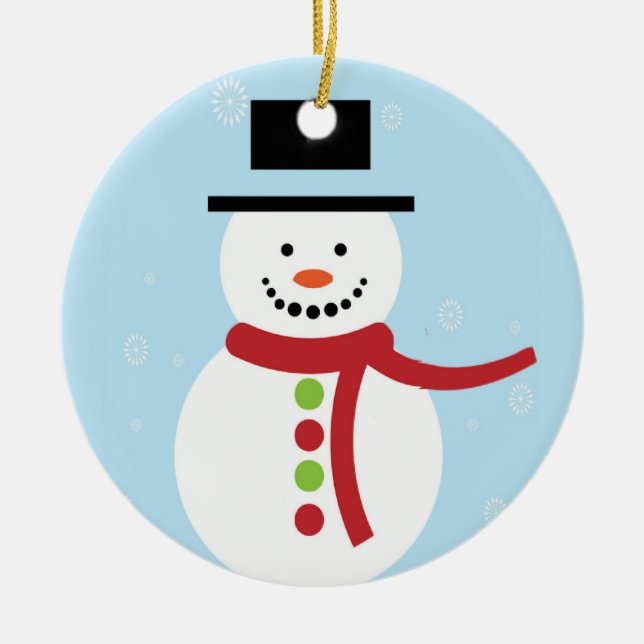 Weihnachtsschneemann auf blau keramik ornament (Vorne)