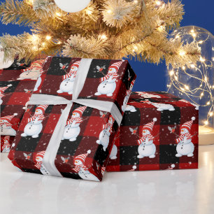 Weihnachtsschneemann auf Buffalo Kariert Geschenkpapier