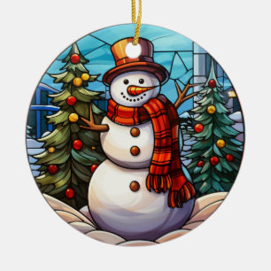 Weihnachtsschneemann Buntglas-Stil Keramik Ornament