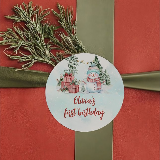 Weihnachtsschneemann Erster Geburtstag Runder Aufkleber (Von Creator hochgeladen)