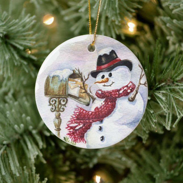 Weihnachtsschneemann fügt Text hinzu Keramik Ornament (Baum)