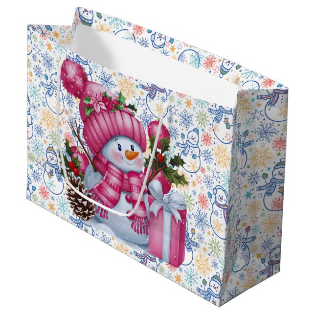 Weihnachtsschneemann Große Geschenktüte (Vorderseite Schrägansicht)