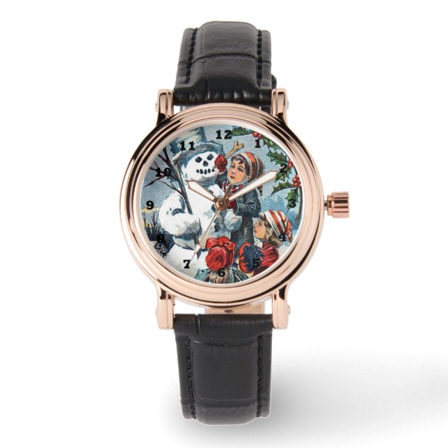 Weihnachtsschneemann Holiday Armbanduhr (Vorderseite)