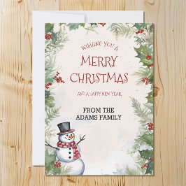 Weihnachtsschneemann Holly Fir und Schneeszene Feiertagskarte