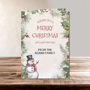 Weihnachtsschneemann Holly Fir und Schneeszene Karte