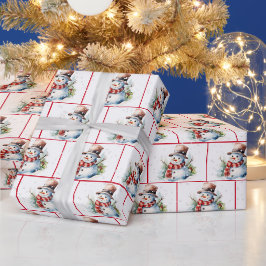 Weihnachtsschneemann im Wasser in Schneeflocken Geschenkpapier