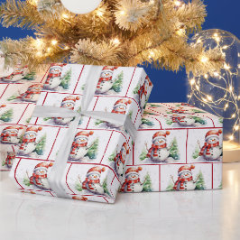 Weihnachtsschneemann im Wasser in Schneeflocken Geschenkpapier
