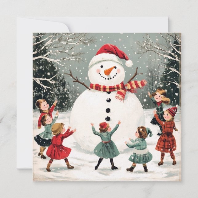 Weihnachtsschneemann im Winter Wunderland-Szene Karte (Vorderseite)