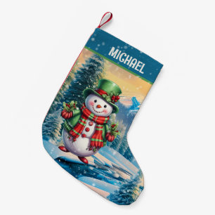 Weihnachtsschneemann in Aquarellfarben geben Namen Kleiner Weihnachtsstrumpf