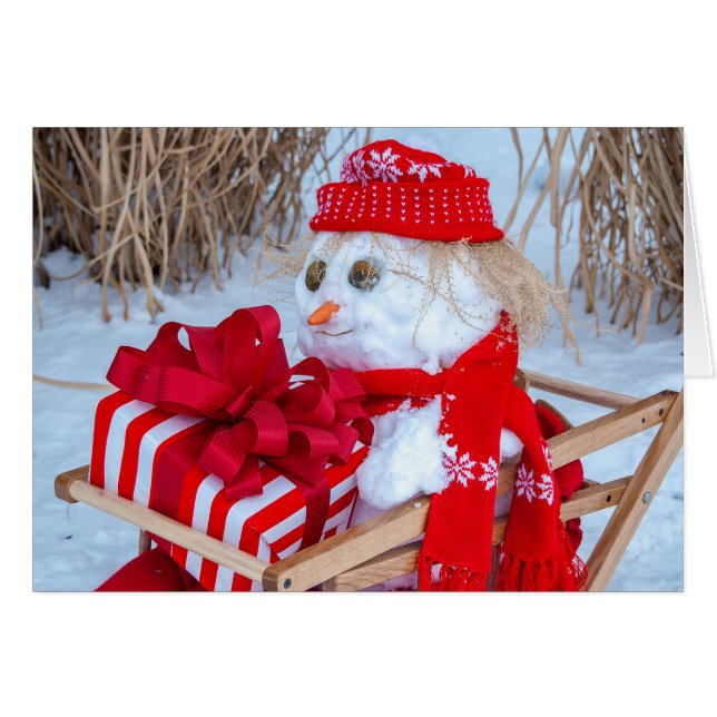 Weihnachtsschneemann in Schlitten (Vorderseite (Horizontal))