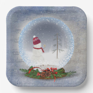 Weihnachtsschneemann in Snow Globe Pappteller