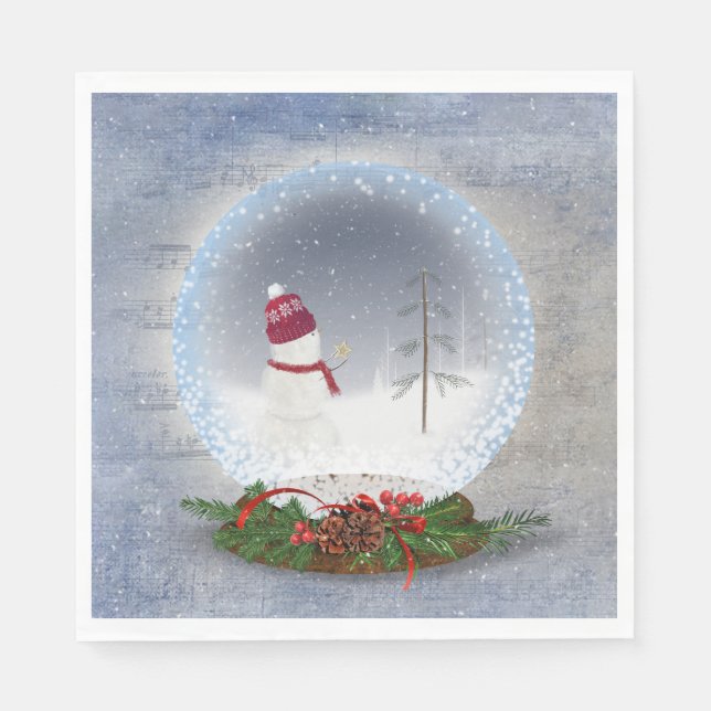 Weihnachtsschneemann in Snow Globe Serviette (Vorderseite)