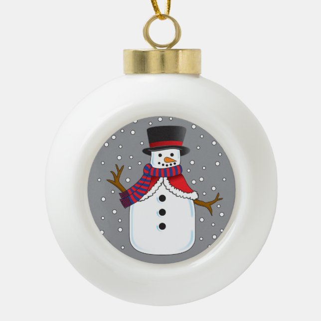 Weihnachtsschneemann Keramik Kugel-Ornament (Vorderseite)