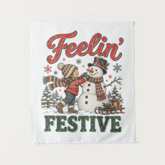 Weihnachtsschneemann Kinder fühlen festlich Wandteppich