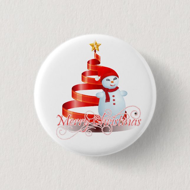 Weihnachtsschneemann - Kleiner, 1¼ Zoll großer Rou Button (Vorderseite)