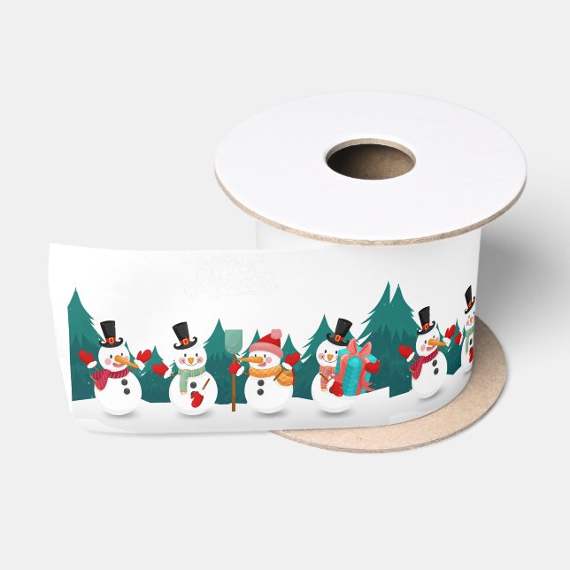 Weihnachtsschneemann mit Bäumen und Geschenken Satinband (Spule)