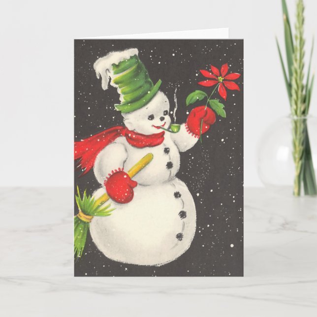 Weihnachtsschneemann mit Blume Feiertagskarte (Vorderseite)