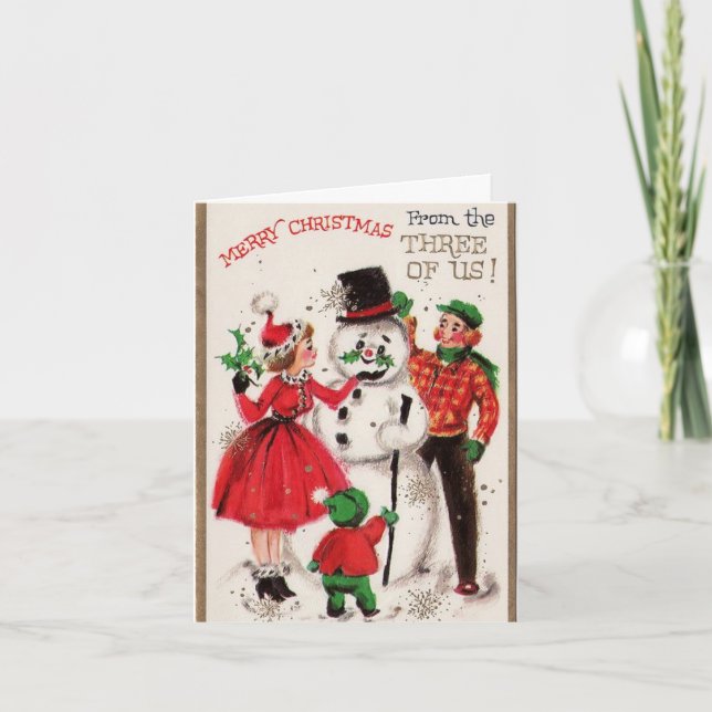 Weihnachtsschneemann mit Familie Feiertagskarte (Vorderseite)