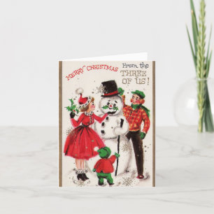 Weihnachtsschneemann mit Familie Feiertagskarte