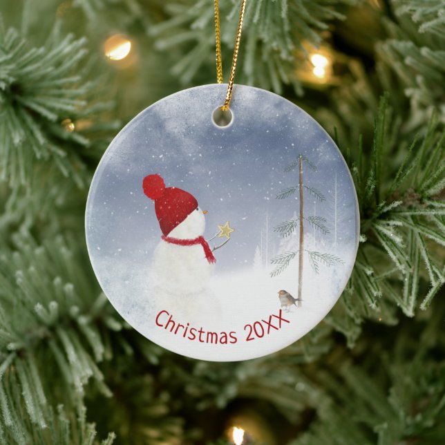 Weihnachtsschneemann mit Gold Star Keramik Ornament (Baum)