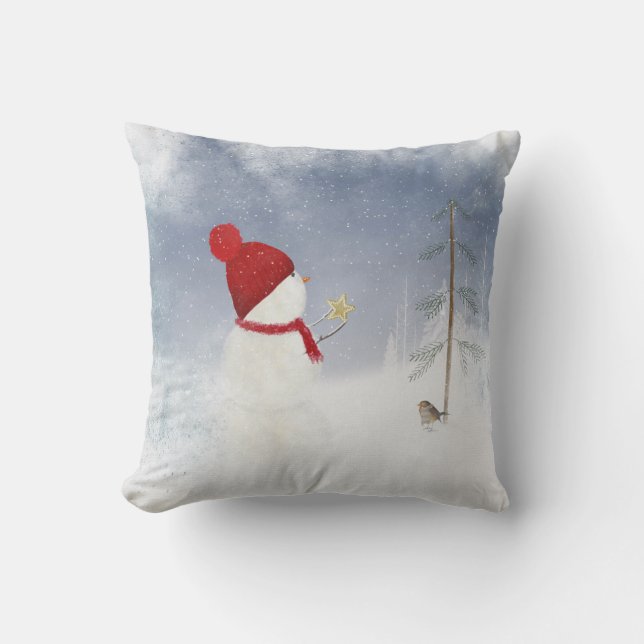Weihnachtsschneemann mit Goldstar Kissen (Vorderseite)