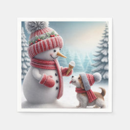 Weihnachtsschneemann mit Hund Serviette