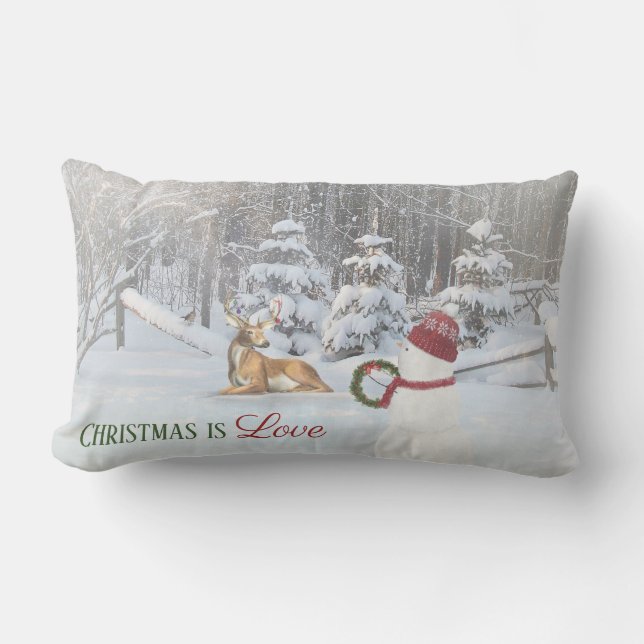 Weihnachtsschneemann mit Kranz für Hirsche im Schn Lendenkissen (Vorderseite)