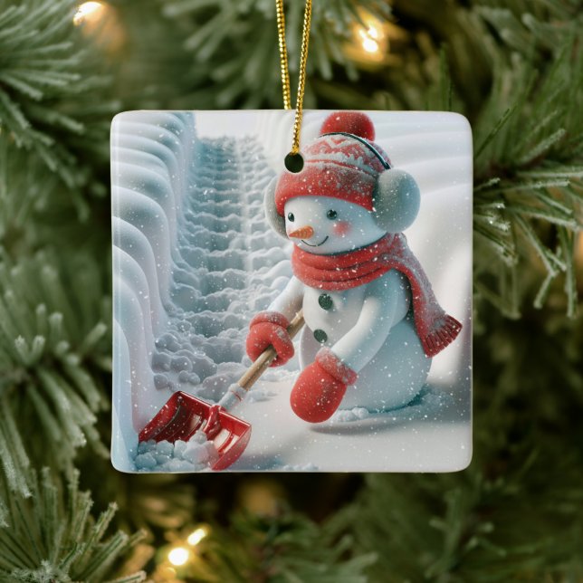 Weihnachtsschneemann mit rotem Schotter Keramikornament (Baum)
