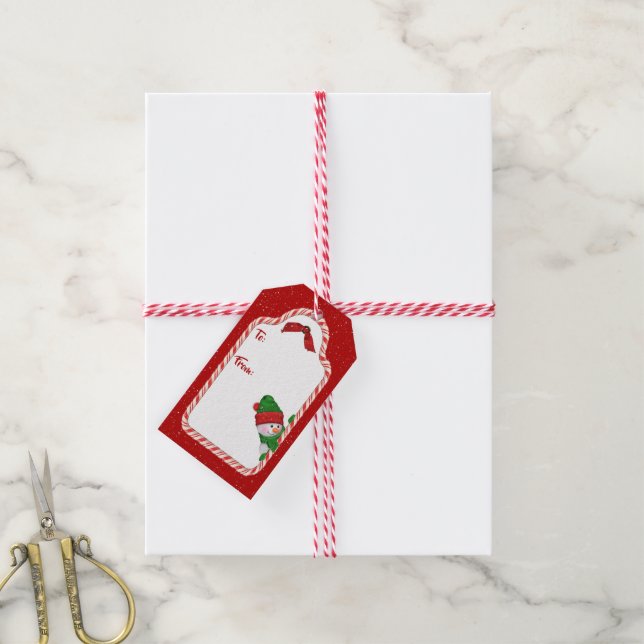 Weihnachtsschneemann mit Schneeflocken Geschenkanhänger (Mit Garn)