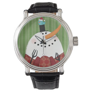 Weihnachtsschneemann mit Singvogel Armbanduhr