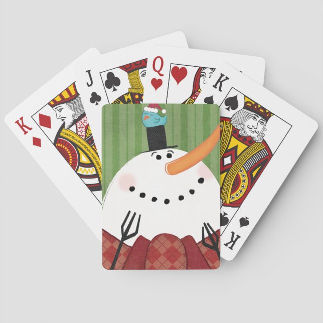 Weihnachtsschneemann mit Singvogel Spielkarten (Rückseite)