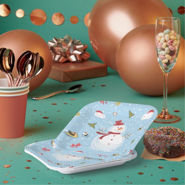 Weihnachtsschneemann Pappteller (Multi)