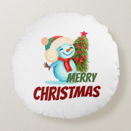 Weihnachtsschneemann Rundes Kissen