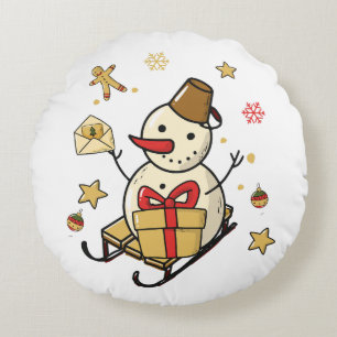 Weihnachtsschneemann Rundes Kissen