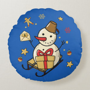 Weihnachtsschneemann Rundes Kissen