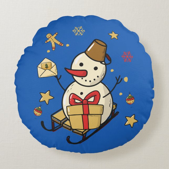 Weihnachtsschneemann Rundes Kissen (Vorderseite)
