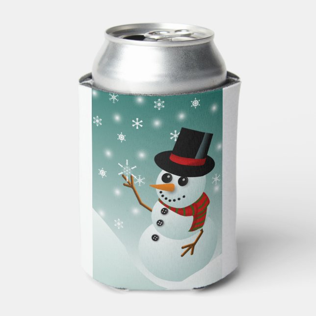Weihnachtsschneemann, Schnee und Schneeflocken Dosenkühler (Kanne Vorderseite)