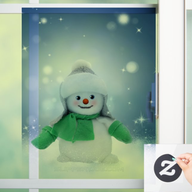 Weihnachtsschneemann SlipperyJoe grüner Schal m Fensteraufkleber (Zuhause)